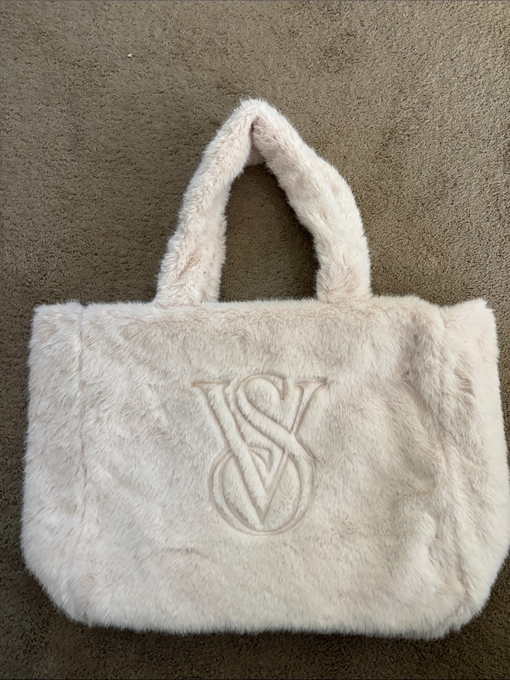 Victoria’s Secret Plush Faux Fur Tote Bag in Light Cream